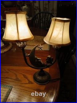 Art Deco Bronze Color Celestial Fairy Moon Stars Double Shade Lamp- Works