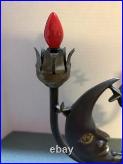 Art Deco Bronze Color Celestial Fairy Moon Stars Double Shade Lamp- Works
