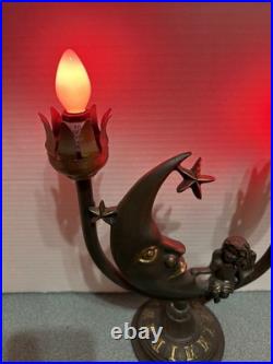 Art Deco Bronze Color Celestial Fairy Moon Stars Double Shade Lamp- Works
