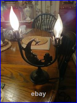 Art Deco Bronze Color Celestial Fairy Moon Stars Double Shade Lamp- Works