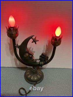 Art Deco Bronze Color Celestial Fairy Moon Stars Double Shade Lamp- Works