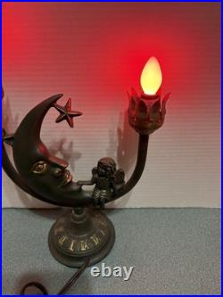 Art Deco Bronze Color Celestial Fairy Moon Stars Double Shade Lamp- Works