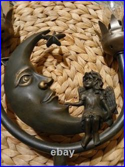 Art Deco Bronze Color Celestial Fairy Moon Stars Double Shade Lamp- Works