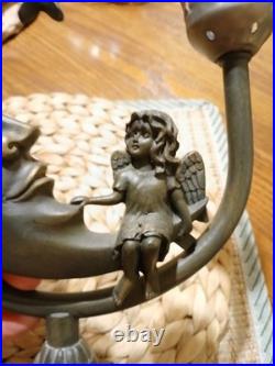 Art Deco Bronze Color Celestial Fairy Moon Stars Double Shade Lamp- Works