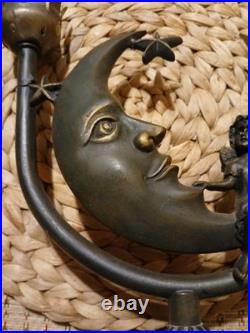 Art Deco Bronze Color Celestial Fairy Moon Stars Double Shade Lamp- Works