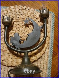 Art Deco Bronze Color Celestial Fairy Moon Stars Double Shade Lamp- Works