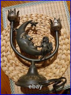 Art Deco Bronze Color Celestial Fairy Moon Stars Double Shade Lamp- Works