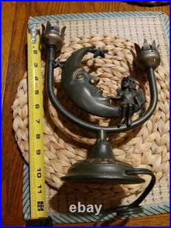 Art Deco Bronze Color Celestial Fairy Moon Stars Double Shade Lamp- Works