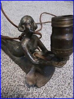 Art Deco Bronze Color Metal Nude Lady Outstretched Lounging Lamp Base Holder