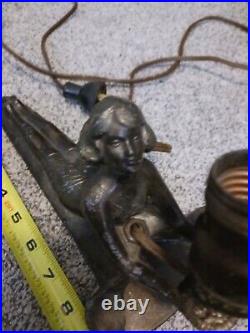 Art Deco Bronze Color Metal Nude Lady Outstretched Lounging Lamp Base Holder