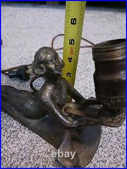 Art Deco Bronze Color Metal Nude Lady Outstretched Lounging Lamp Base Holder