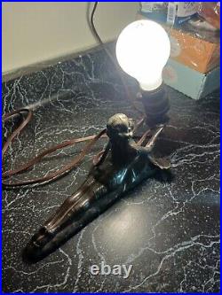 Art Deco Bronze Color Metal Nude Lady Outstretched Lounging Lamp Base Holder