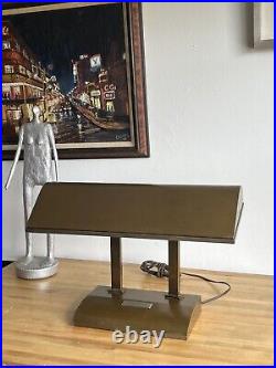 Art Deco Bronze Desk Banker Lamp by Silvercrest Smith Metal Arts