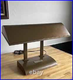 Art Deco Bronze Desk Banker Lamp by Silvercrest Smith Metal Arts