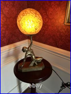 Art Deco Bronze Figural Table Lamp Dancer with Ball Art Deco Bronze Figural Table Lamp Dancer with Ball