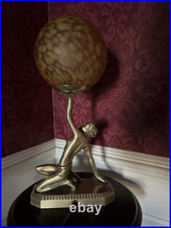 Art Deco Bronze Figural Table Lamp Dancer with Ball