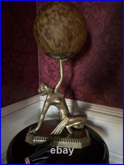 Art Deco Bronze Figural Table Lamp Dancer with Ball