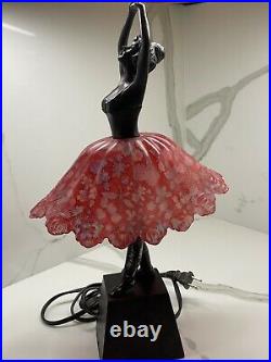 Art Deco Bronze Finish Ballerina Statue Desk Lamp With Glass Skirt Shade 17