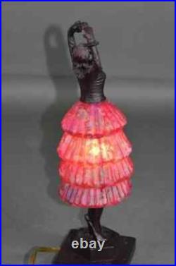 Art Deco Bronze Finish Ballerina Statue Lamp With Glass Skirt Shade 13 Inch Tall