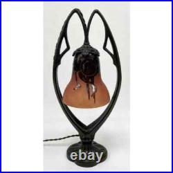 Art Deco Bronze Lamp with Le Verre Francais Shade