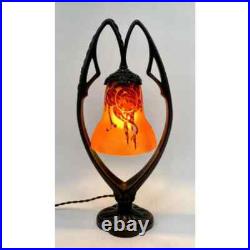 Art Deco Bronze Lamp with Le Verre Francais Shade