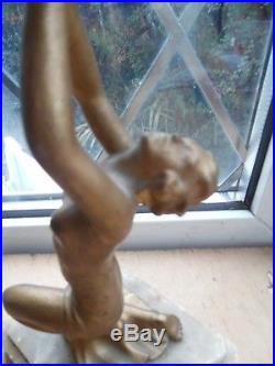 Art Deco Bronze On Spelter Nude Lady Lamp