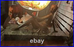 Art Deco Bronze Style Nude Woman Lamp with Glass Globe Marble Base Vintage