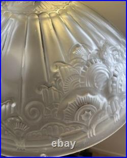 Art Deco Bronze Table Lamp Hettier Vincent Basin Pressed Glass White EJG