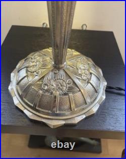 Art Deco Bronze Table Lamp Hettier Vincent Basin Pressed Glass White EJG