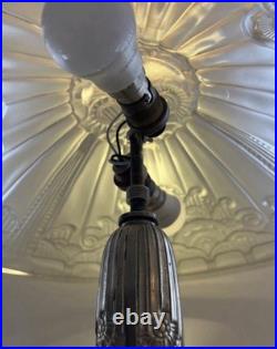Art Deco Bronze Table Lamp Hettier Vincent Basin Pressed Glass White EJG