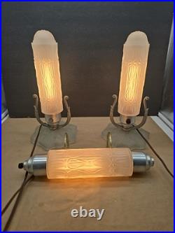 Art Deco Bullet Torpedo Skyscraper Lamps Headboard Lamp Boudoir 3 Lamp Set