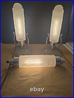 Art Deco Bullet Torpedo Skyscraper Lamps Headboard Lamp Boudoir 3 Lamp Set