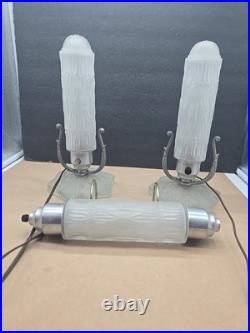 Art Deco Bullet Torpedo Skyscraper Lamps Headboard Lamp Boudoir 3 Lamp Set