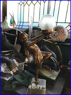 Art Deco Carlier Lamp Lady Frankart Shade Brazillian Green Onyx Base