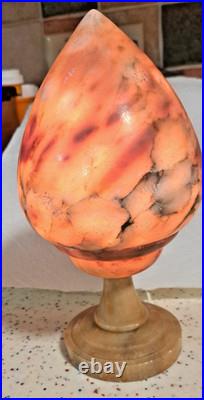 Art Deco Carved Alabaster tear drop Table Lamp etched by carver & signed-Italy