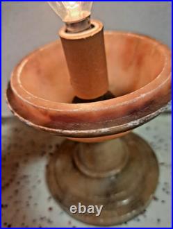 Art Deco Carved Alabaster tear drop Table Lamp etched by carver & signed-Italy