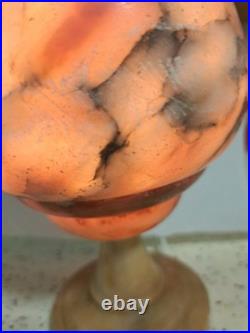 Art Deco Carved Alabaster tear drop Table Lamp etched by carver & signed-Italy