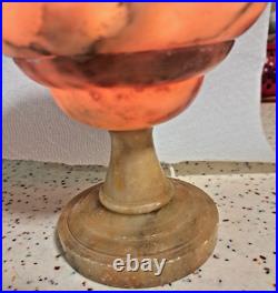 Art Deco Carved Alabaster tear drop Table Lamp etched by carver & signed-Italy