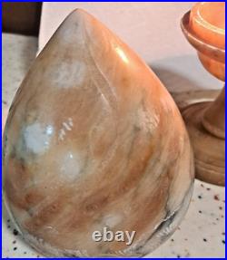 Art Deco Carved Alabaster tear drop Table Lamp etched by carver & signed-Italy