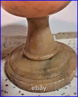 Art Deco Carved Alabaster tear drop Table Lamp etched by carver & signed-Italy