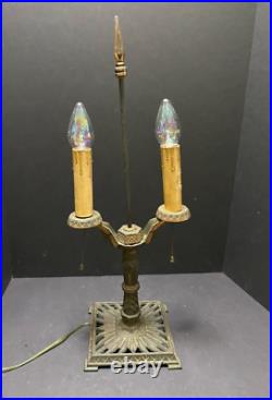 Art Deco Cast Iron LAMP Ornate Steampunk 2 Candle Arm Pull Chains Egyptian Reviv