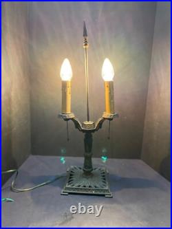 Art Deco Cast Iron LAMP Ornate Steampunk 2 Candle Arm Pull Chains Egyptian Reviv