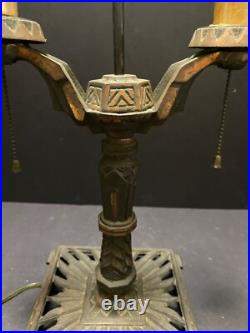 Art Deco Cast Iron LAMP Ornate Steampunk 2 Candle Arm Pull Chains Egyptian Reviv