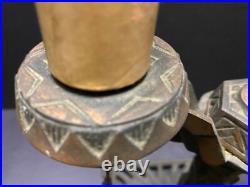 Art Deco Cast Iron LAMP Ornate Steampunk 2 Candle Arm Pull Chains Egyptian Reviv