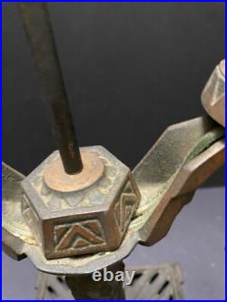 Art Deco Cast Iron LAMP Ornate Steampunk 2 Candle Arm Pull Chains Egyptian Reviv