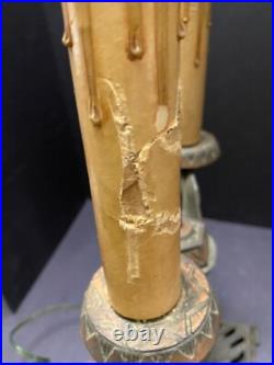 Art Deco Cast Iron LAMP Ornate Steampunk 2 Candle Arm Pull Chains Egyptian Reviv