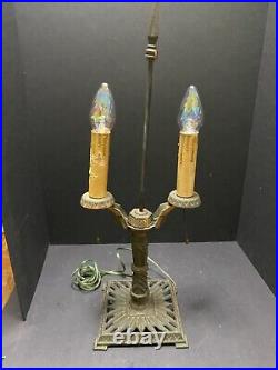 Art Deco Cast Iron LAMP Ornate Steampunk 2 Candle Arm Pull Chains Egyptian Reviv