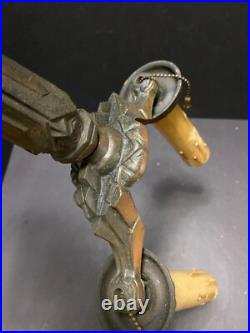 Art Deco Cast Iron LAMP Ornate Steampunk 2 Candle Arm Pull Chains Egyptian Reviv