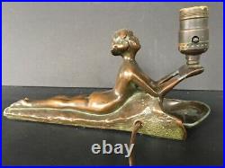 Art Deco Cast Metal Bronze Nude Table Lamp