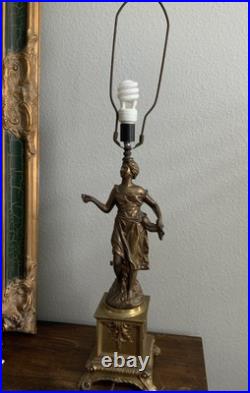 Art Deco Cast Metal Goddess Lamp Roman Greek Woman Hollywood Regency Neoclassic
